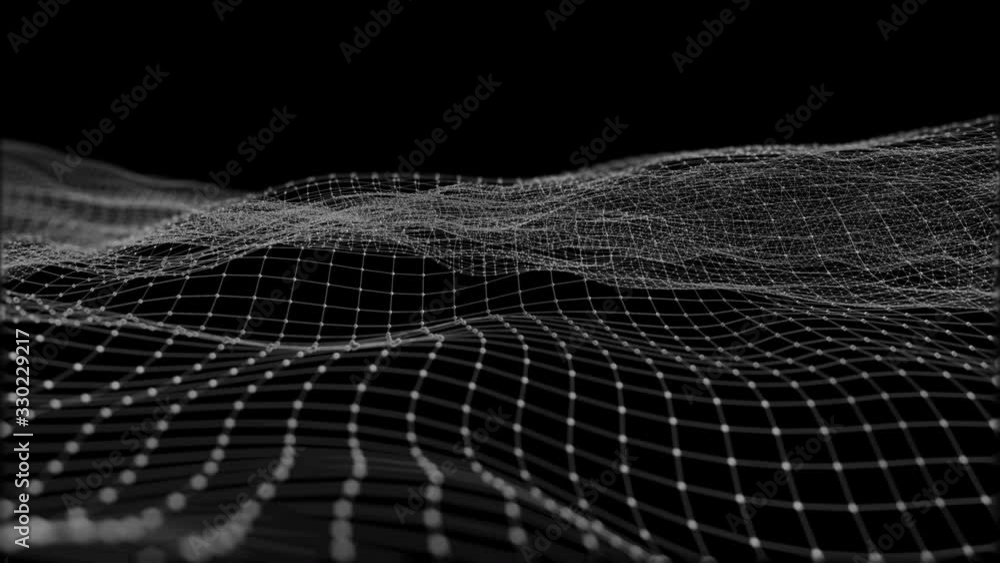 Poster background abstract digital wave and light square particles in organic motion. wave of particles and