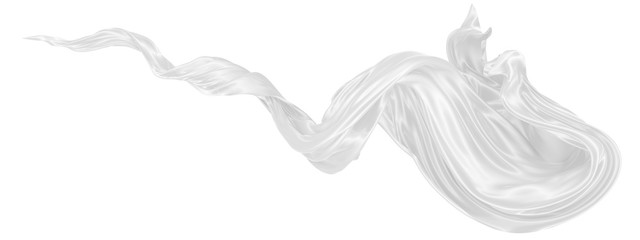 Beautiful flowing fabric of white wavy silk or satin. 3d rendering image.