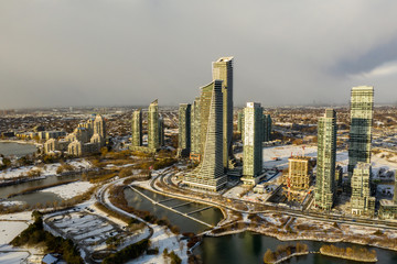 Aerial photo winter in Toronto Ontario CA