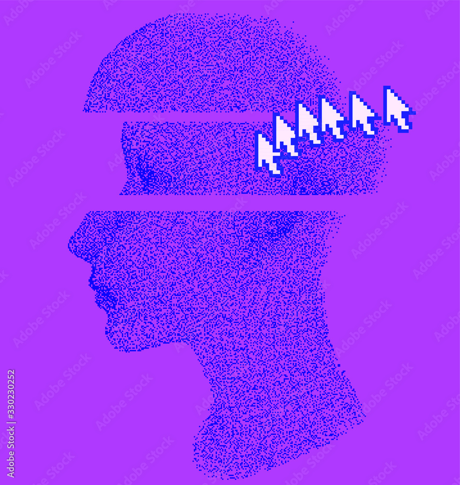 Poster glitched and pixelated wireframe of human head. concept illustration of artificial intelligence, mac