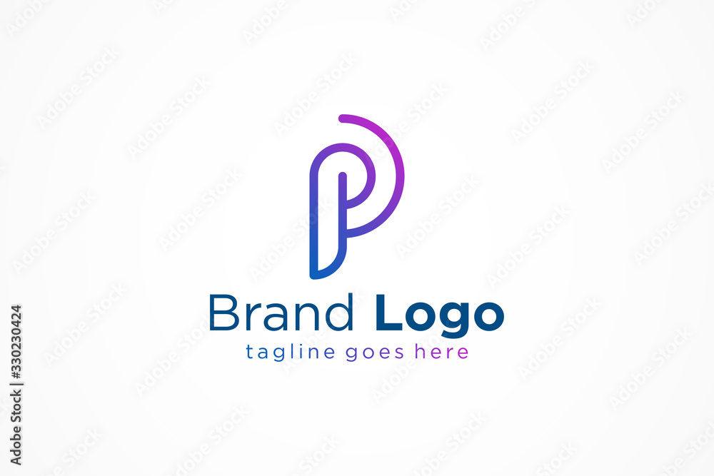 Poster abstract initial letter p logo. blue gradient rounded line isolated on white background. flat vector