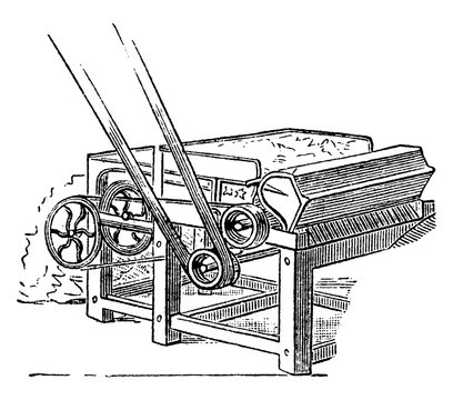 Cotton Engine or Cotton Gin, vintage illustration.