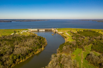 Aerial photo of a reservoir dam shot with drone