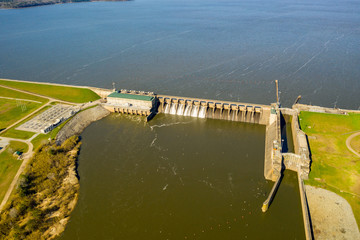 Aerial photo of a reservoir dam