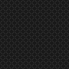 Vector minimalist seamless pattern, simple monochrome geometric texture with tiny circles, dotted lines in diagonal grid. Square design, repeat tiles. Subtle abstract modern background. Black & white