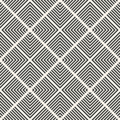 Vector geometric seamless pattern. Monochrome texture with squares, lines, diagonal grid, lattice, repeat tiles. Abstract graphic linear ornament. Modern black and white background. Hipster fashion