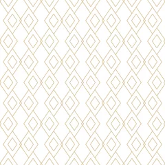Wall murals Rhombuses Vector golden linear texture. Geometric seamless pattern with diamond shapes, rhombuses, thin lines. Abstract white and gold graphic ornament. Modern minimalist background. Trendy luxury repeat design