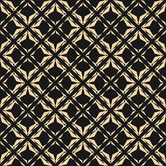 Vector abstract floral geometric texture. Black and yellow seamless pattern with diamond shapes, flower silhouettes, stars, rhombuses, square grid, net. Elegant minimal background. Repeatable design