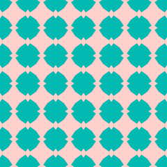 Vector ornamental seamless pattern with floral shapes, repeat geometric tiles. Elegant turquoise and pink colored ornament in oriental style. Simple abstract background texture. Cute decorative design
