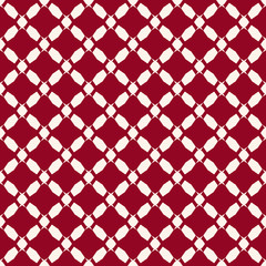 Vector geometric seamless pattern. Simple white and dark red texture. Background with mesh, lattice, net, diamonds, grid, rhombuses. Abstract repeated ornament. Elegant design for decor, fabric, cloth