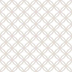 Subtle diamond grid texture. White and beige vector geometric seamless pattern. Delicate background with mesh, lattice, net, small rhombuses. Simple abstract ornament. Repeat design for decor, print