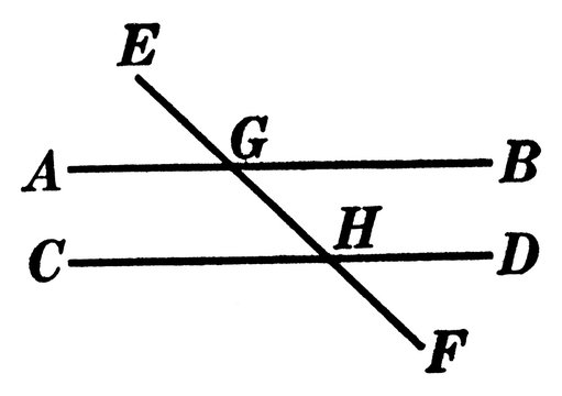 2 Lines Cut By A Transversal, vintage illustration.
