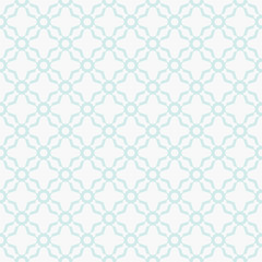 Abstract ornamental geometric seamless pattern. Subtle light blue and white background. Simple minimal ornament with floral shapes, net, lattice, mesh, grid. Delicate texture. Repeat decorative design