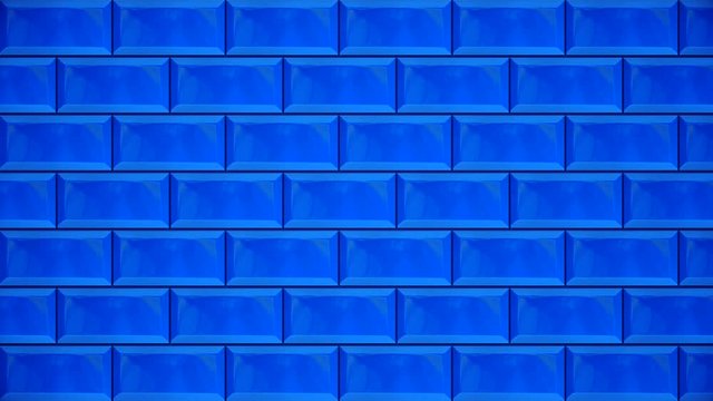 Abstract parallel rows of blue bricks appear in front of white and blue concrete wall on the background. Animation. Concept of construction, motion graphics.