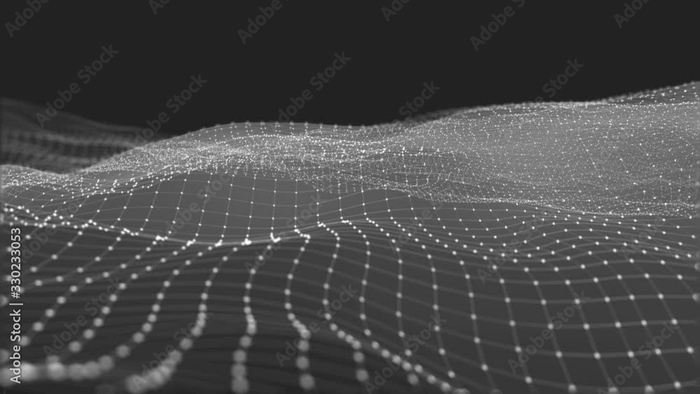 Poster background abstract digital wave and light square particles in organic motion. wave of particles and