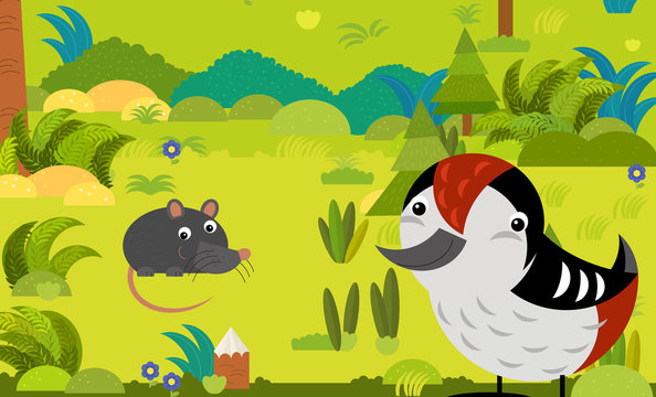 cartoon scene with different european animals in the forest illustration © honeyflavour