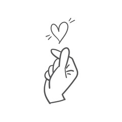 Love finger gesture, korean symbol of love. Asian heart. Illustration doodle.