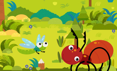Naklejka na ściany i meble cartoon scene with different european animals in the forest illustration