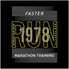 Vector illustration on a theme of marathon and running in New York City. Sport typography, t-shirt graphics, poster, print, run, banner, flyer, postcard