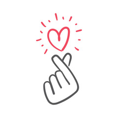 Love finger gesture, korean symbol of love. Asian heart. Illustration doodle.