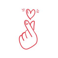 Love finger gesture, korean symbol of love. Asian heart. Illustration doodle.