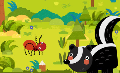 cartoon scene with different european animals in the forest illustration