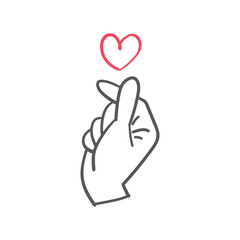 Love finger gesture, korean symbol of love. Asian heart. Illustration doodle.
