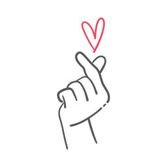 Love finger gesture, korean symbol of love. Asian heart. Illustration doodle.