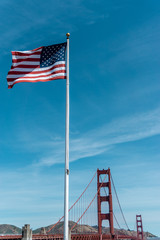 Old Glory under the blue sky of San Francisco