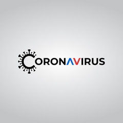 Corona virus typography logo template with up and down arrow. Covid-19 text with virus icon.