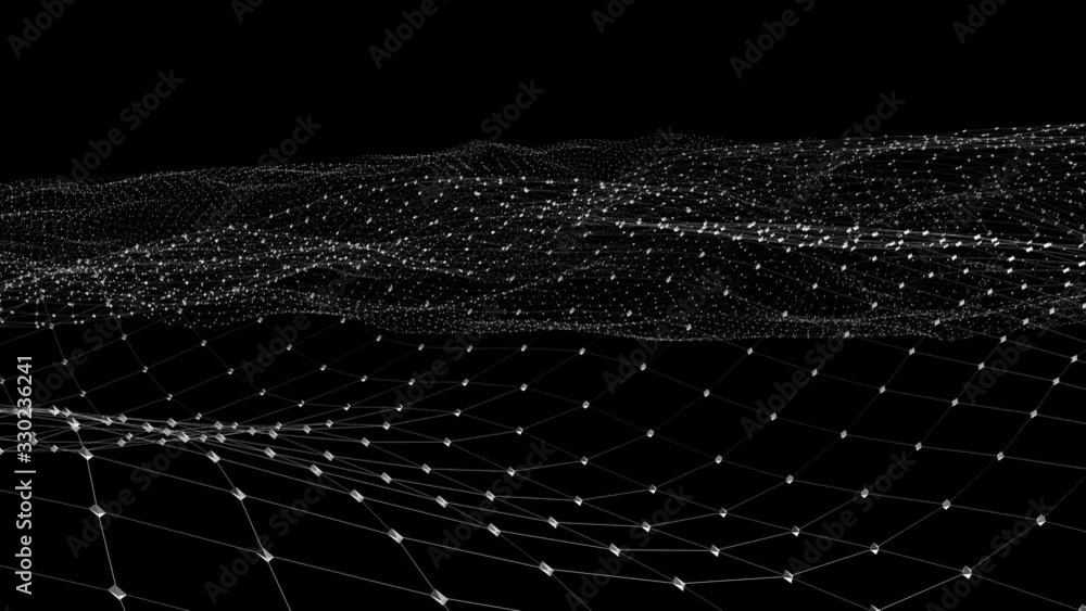 Poster background abstract digital wave and light square particles in organic motion. wave of particles and