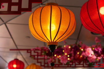 Chinese new year lanterns in chinatown, close up