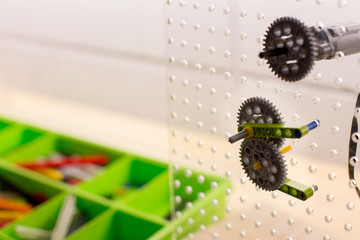 Hands on STEM education activity. Science lesson with hand made electric circuits.