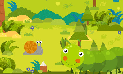 cartoon scene with different european animals in the forest illustration