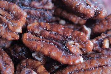 closeup of shelled organic walnut halves.