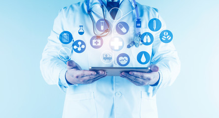  Digital healthcare and network connection on hologram modern virtual screen interface, medical technology and network concept.