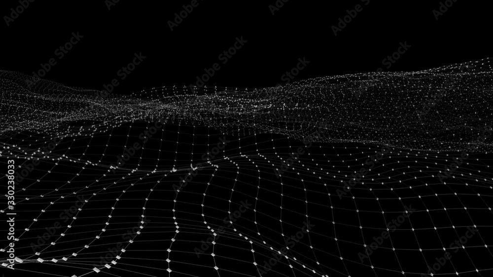 Poster background abstract digital wave and light square particles in organic motion. wave of particles and