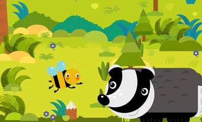 cartoon scene with different european animals in the forest illustration