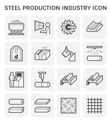 Steel production industry, manufacturing and metallurgy vector icon with mining and machine equipment i.e. production line, furnace, foundry. Include process of smelting, casting and making product.