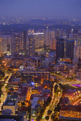 Fototapeta na wymiar high angle view of singapore financial buildings at morning 