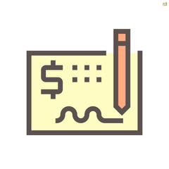 Money check vector icon design for financial graphic design element.