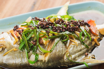Steamed Gold pomfret, steamed fish with peppercorns