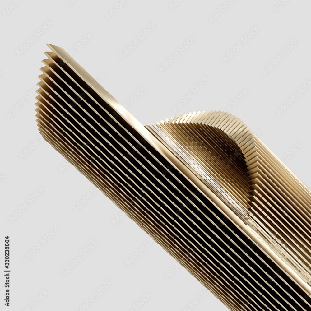 Poster golden metallic slices isolated in white background. 3d rendering - illustration.