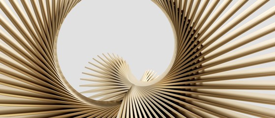 Golden metallic slices isolated in white background. 3d rendering - illustration.