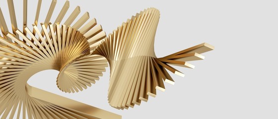 Golden metallic slices isolated in white background. 3d rendering - illustration.