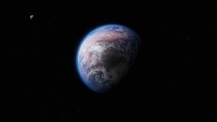 Habitable Red Earth like Alien Exoplanet with Moon in Space