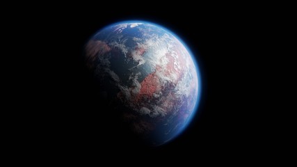 Habitable Earth like Alien Exoplanet with Red Land in Space