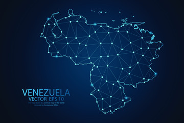 Abstract mash line and point scales on dark background with map of Venezuela. Wire frame 3D mesh polygonal network line, design sphere, dot and structure. Vector illustration eps 10.