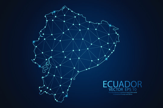 Abstract mash line and point scales on dark background with map of Ecuador. Wire frame 3D mesh polygonal network line, design sphere, dot and structure. Vector illustration eps 10.