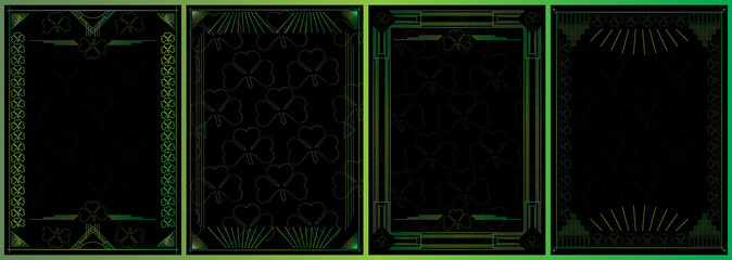 Luxury Saint Patrick's background set, with space for text. Vector illustrated vintage invitation, greeting cards in art deco with clover shape.